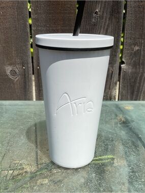 NEW Aria Las Vegas Casino White Tumbler Cup with Straw Collectible Drinkware